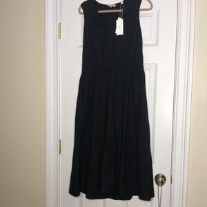 Vince Drawstring Linen V Neck Dress Black XS